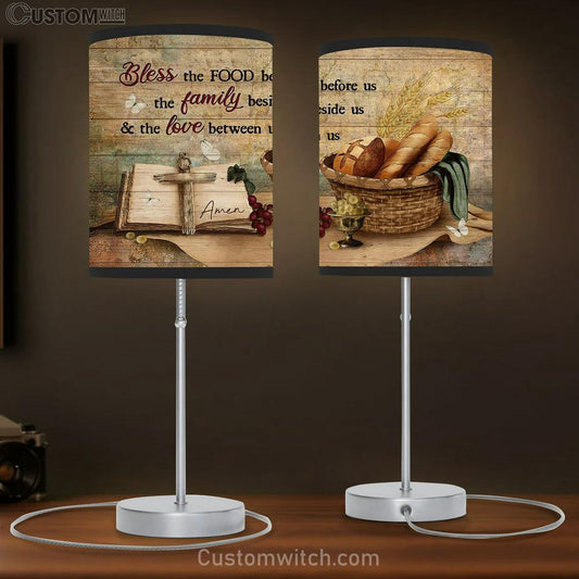 Bless The Food Baguette Grapes Religious Text Book Table Lamb Gift - Bible Verse Table Lamb - Religious Bedroom Decor