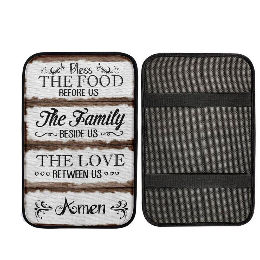 Bless The Food Before Us Car Center Console Cover, Christian Auto Armrest Cover