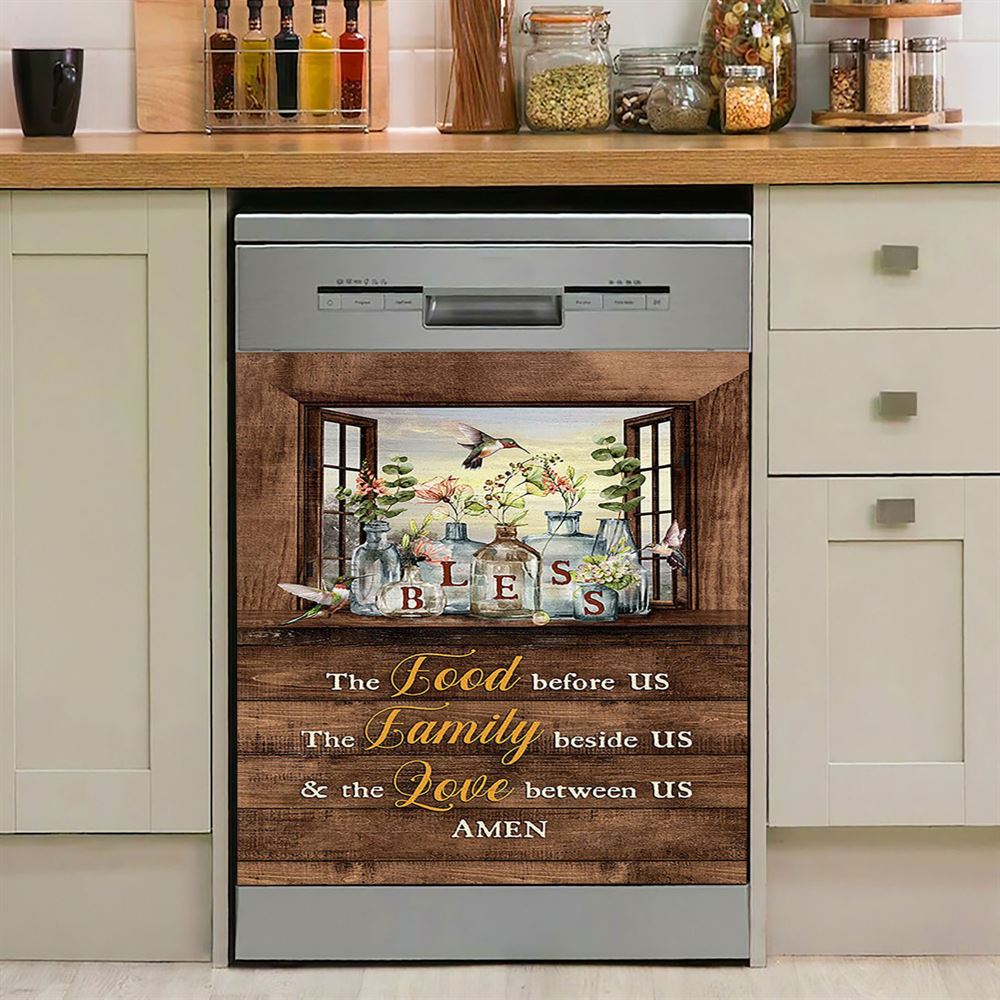 Bless The Love Between Us Hummingbird Gorgeous Jar Window Frame Dishwasher Cover, Christian Dishwasher Magnet Cover, Religious Home Decor