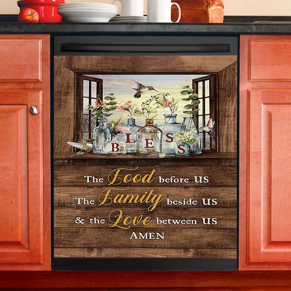 Bless The Love Between Us Hummingbird Gorgeous Jar Window Frame Dishwasher Cover, Christian Dishwasher Magnet Cover, Religious Home Decor