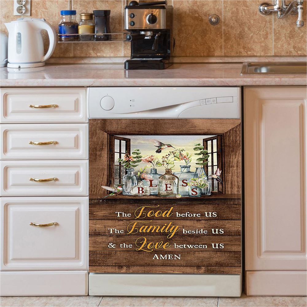 Bless The Love Between Us Hummingbird Gorgeous Jar Window Frame Dishwasher Cover, Christian Dishwasher Magnet Cover, Religious Home Decor