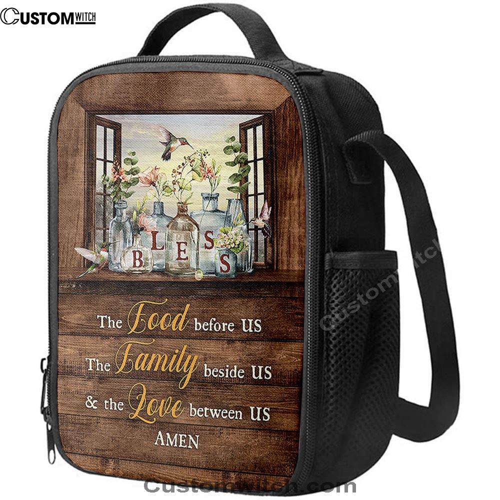Bless The Love Between Us Hummingbird Gorgeous Jar Window Frame Lunch Bag, Christian Lunch Bag For School, Picnic, Religious Lunch Bag