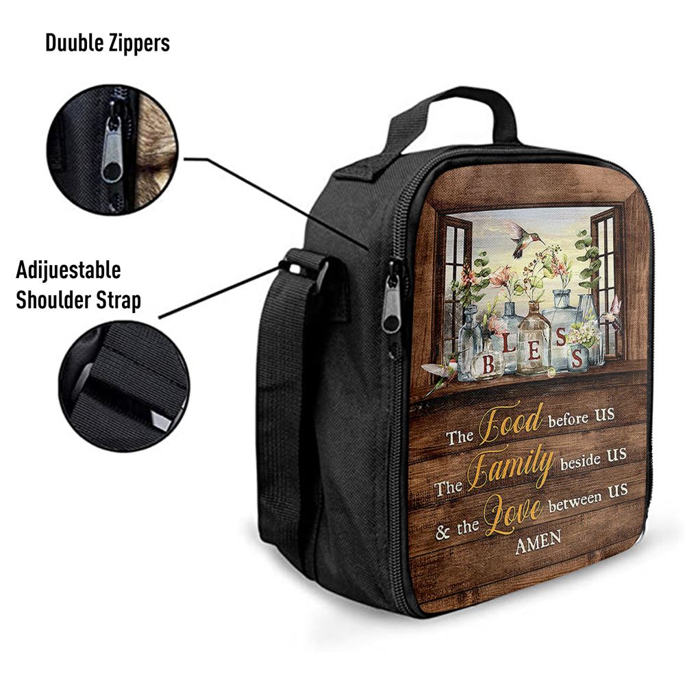 Bless The Love Between Us Hummingbird Gorgeous Jar Window Frame Lunch Bag, Christian Lunch Bag For School, Picnic, Religious Lunch Bag