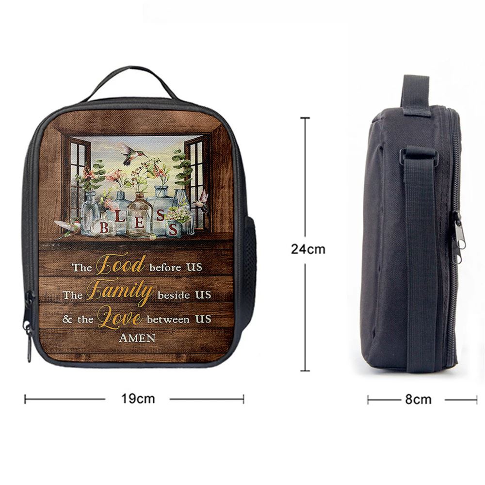 Bless The Love Between Us Hummingbird Gorgeous Jar Window Frame Lunch Bag, Christian Lunch Bag For School, Picnic, Religious Lunch Bag