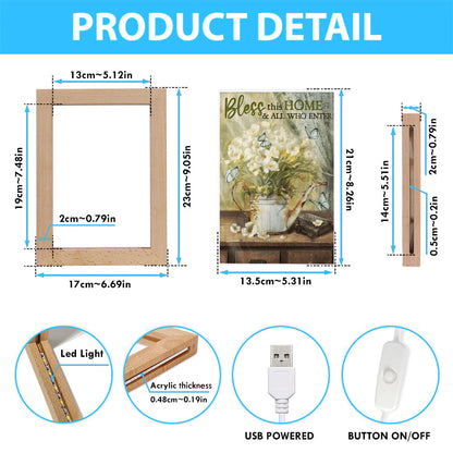 Bless This Home And All Who Enter Flower Butterfly Frame Lamp Art - Christian Art Decor - Religious Gifts Night Light