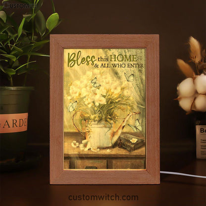 Bless This Home And All Who Enter Flower Butterfly Frame Lamp Art - Christian Art Decor - Religious Gifts Night Light