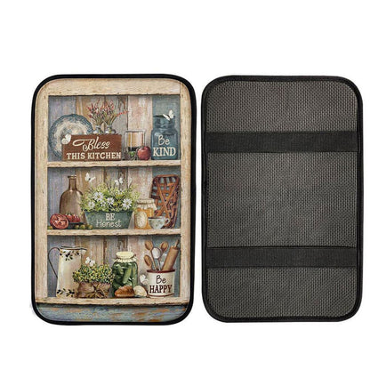 Bless This Kitchen Be Happy Car Center Console Cover, Religious Car Armrest Accessories