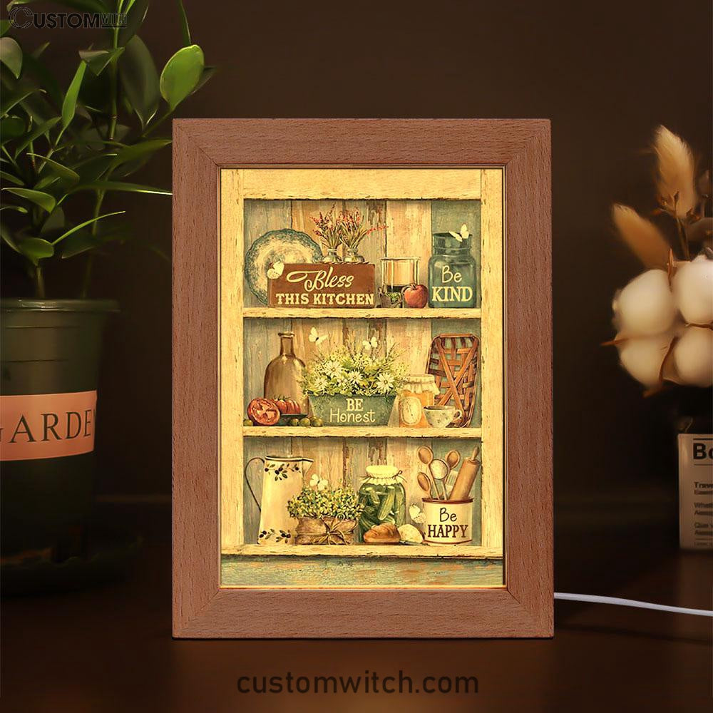 Bless This Kitchen Be Happy Frame Lamp Art - Bible Verse Art - Christian Inspirational Decor