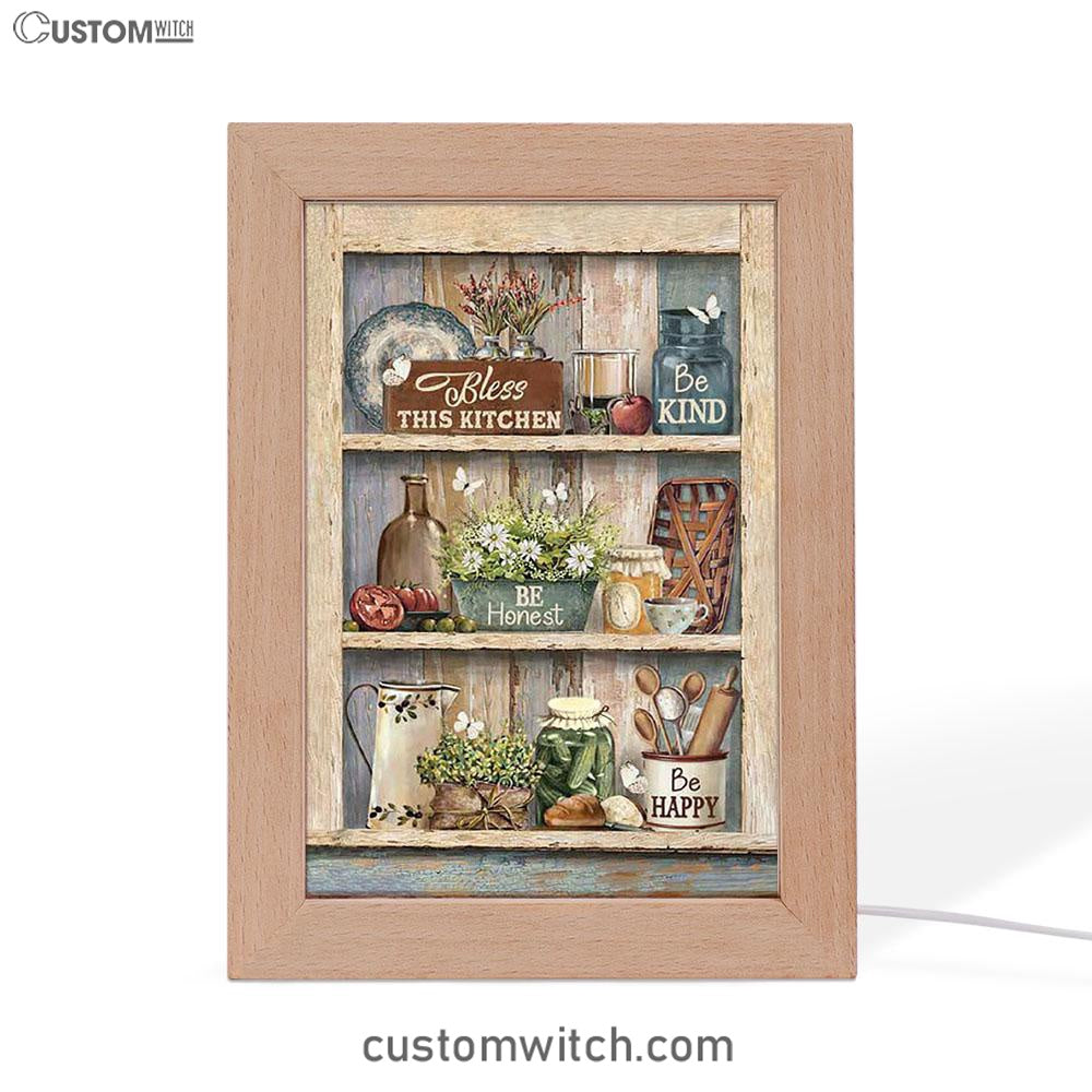 Bless This Kitchen Be Happy Frame Lamp Art - Bible Verse Art - Christian Inspirational Decor