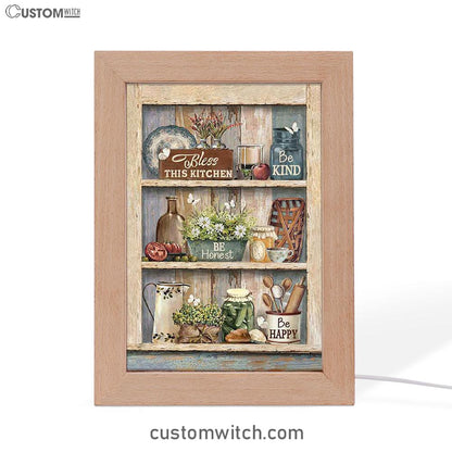 Bless This Kitchen Be Happy Frame Lamp Art - Bible Verse Art - Christian Inspirational Decor