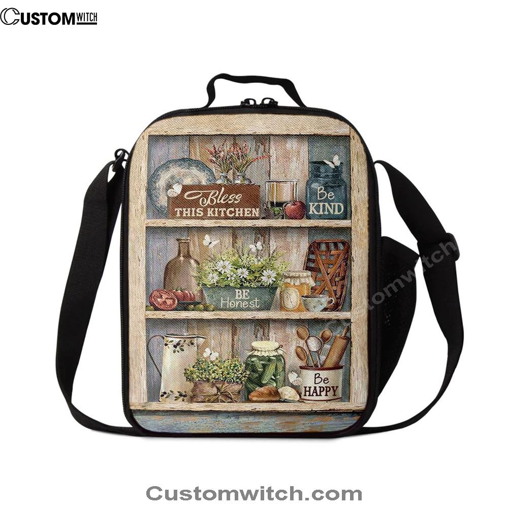 Bless This Kitchen Be Happy Lunch Bag, Christian Lunch Bag For School, Picnic, Religious Lunch Bag