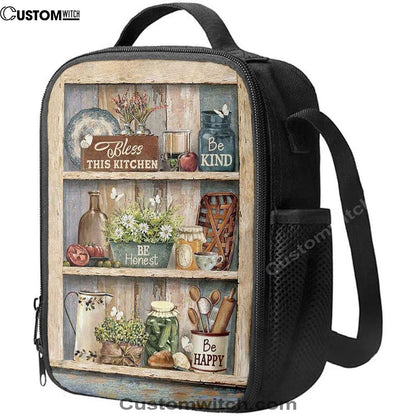 Bless This Kitchen Be Happy Lunch Bag, Christian Lunch Bag For School, Picnic, Religious Lunch Bag