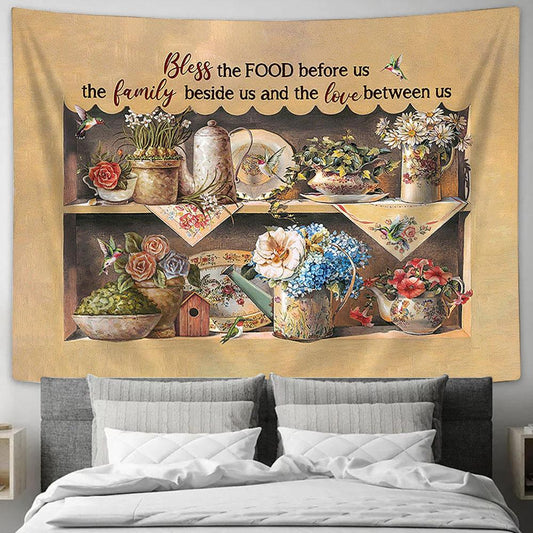 Bless the food before us Brilliant garden Tapestry Wall Art - Bible Verse Tapestry - Religious Tapestry Wall Hanging