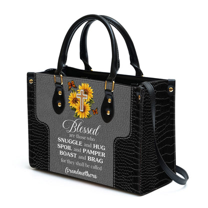 Blessed Are Those Who Spoil And Pamper Cross And Sunflower Leather Bag, Personalized Leather Bag With Handle For Christian Women