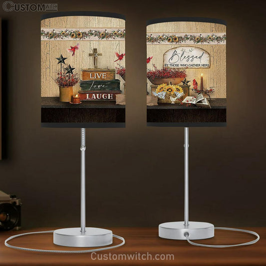 Blessed By Those Who Gather Here Books Cardinal Baby Flower Table Lamb Gift - Bible Verse Table Lamb - Religious Bedroom Decor