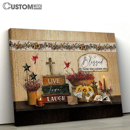 Blessed By Those Who Gather Here Books Cardinal Baby Flower Canvas Wall Art - Bible Verse Canvas - Religious Prints