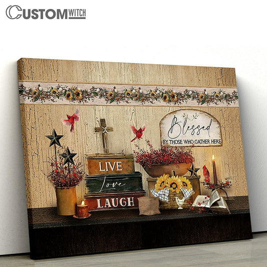 Blessed By Those Who Gather Here Books Cardinal Baby Flower Canvas Wall Art - Bible Verse Canvas - Religious Prints