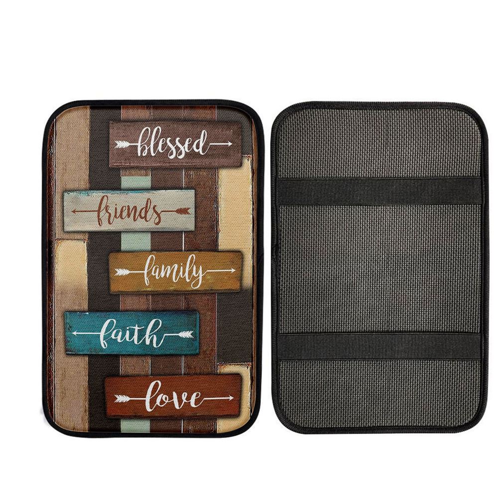 Blessed Friends Family Faith Love Car Center Console Cover, Religious Car Armrest Accessories