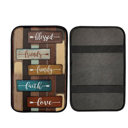 Blessed Friends Family Faith Love Car Center Console Cover, Religious Car Armrest Accessories