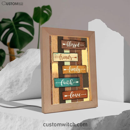 Blessed Friends Family Faith Love Frame Lamp Art - Inspirational Frame Lamp Art - Christian Decor