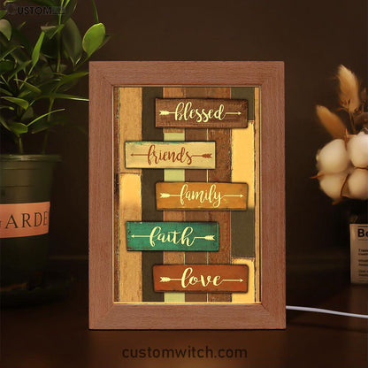 Blessed Friends Family Faith Love Frame Lamp Art - Inspirational Frame Lamp Art - Christian Decor