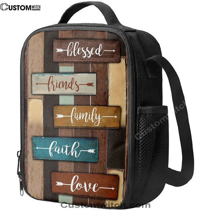 Blessed Friends Family Faith Love Lunch Bag, Christian Lunch Bag For School, Picnic, Religious Lunch Bag