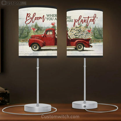 Bloom Where You Are Planted Daisy Flower Red Truck Cardinal Table Lamb Gift - Bible Verse Table Lamb - Religious Bedroom Decor