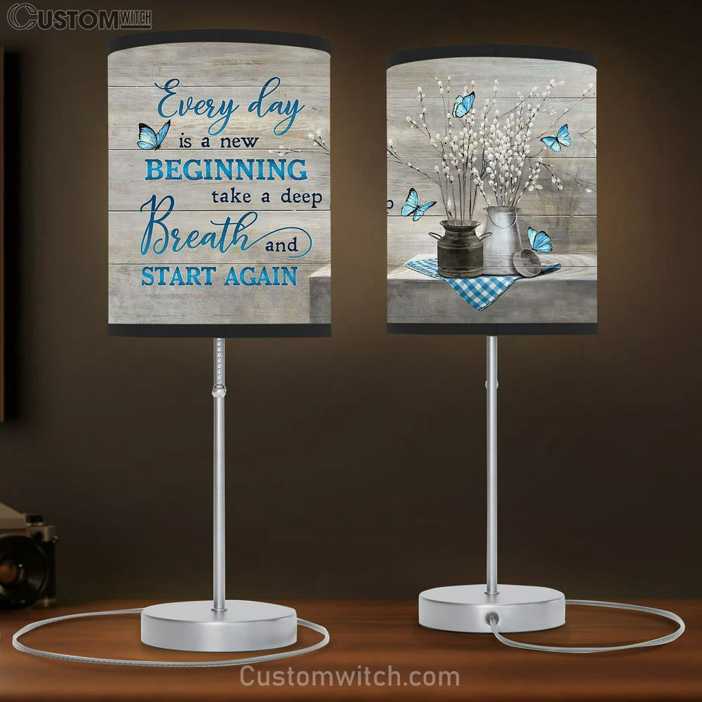 Blue Butterfly Flowers Everyday Is A New Beginning Table Lamb Gift - Bible Verse Table Lamb - Religious Bedroom Decor