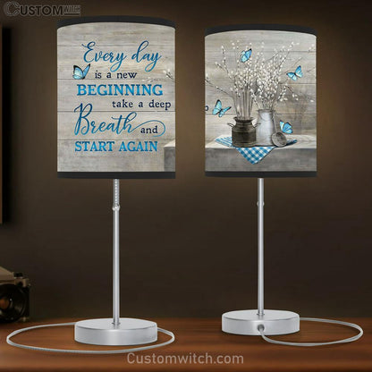 Blue Butterfly Flowers Everyday Is A New Beginning Table Lamb Gift - Bible Verse Table Lamb - Religious Bedroom Decor