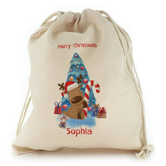 Blue Christmas Tree Reindeer and Mouse Christmas Sack, Gift For Chidren, Christmas Bag Gift, Christmas Gift 2023