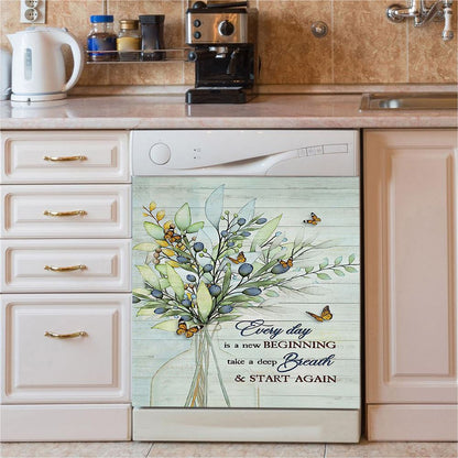 Blue Cranberry Butterfly Every Day Is A New Beginning Dishwasher Cover, Bible Verse Dishwasher Magnet Cover, Inspirational Kitchen Decor