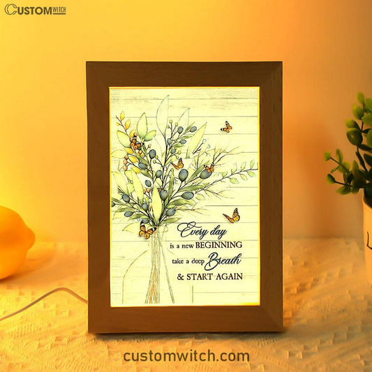Blue Cranberry Butterfly Every Day Is A New Beginning Frame Lamp Art - Bible Verse Wooden Lamp - Inspirational Art - Christian Home Decor