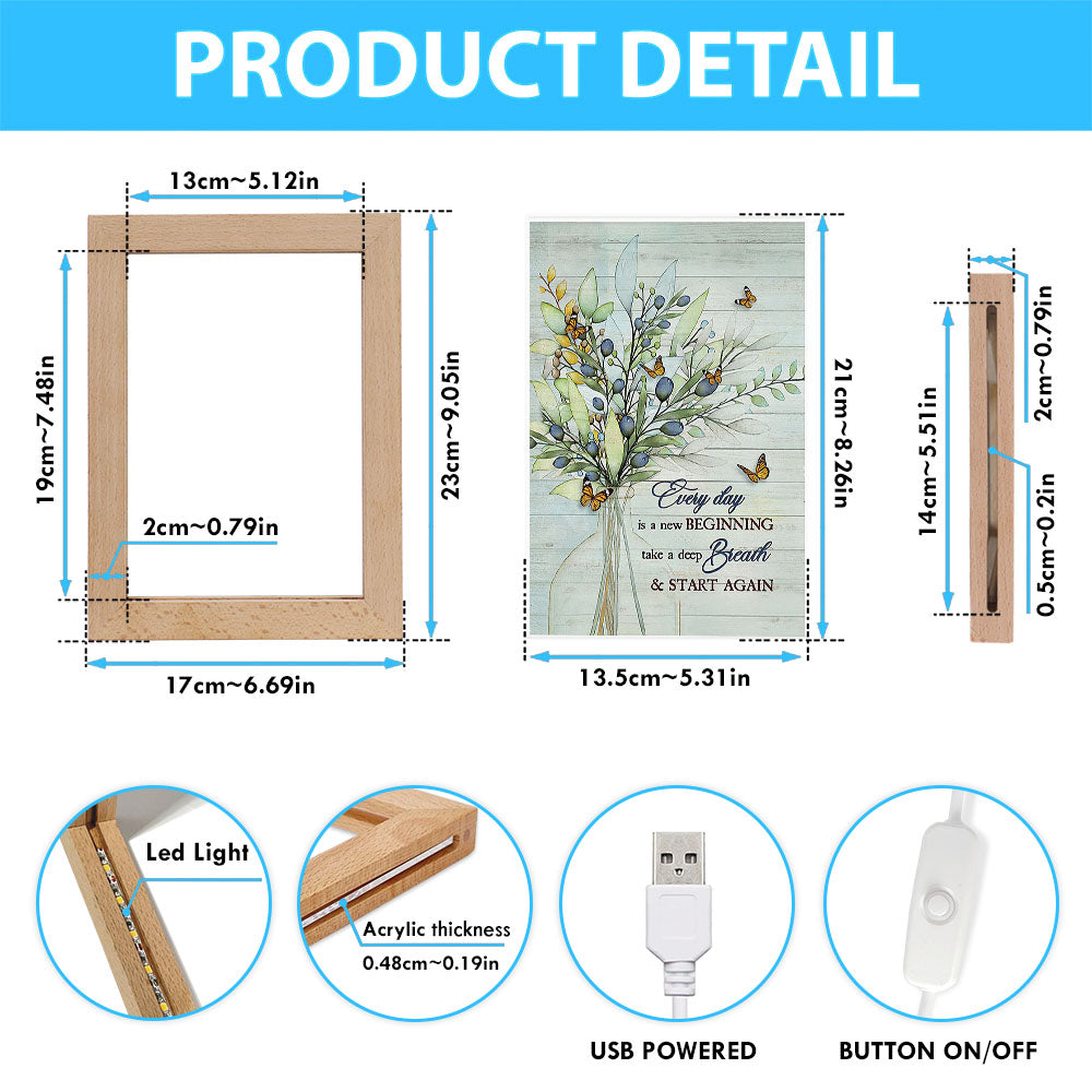 Blue Cranberry Butterfly Every Day Is A New Beginning Frame Lamp Art - Bible Verse Wooden Lamp - Inspirational Art - Christian Home Decor