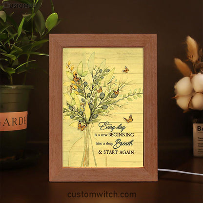 Blue Cranberry Butterfly Every Day Is A New Beginning Frame Lamp Art - Bible Verse Wooden Lamp - Inspirational Art - Christian Home Decor