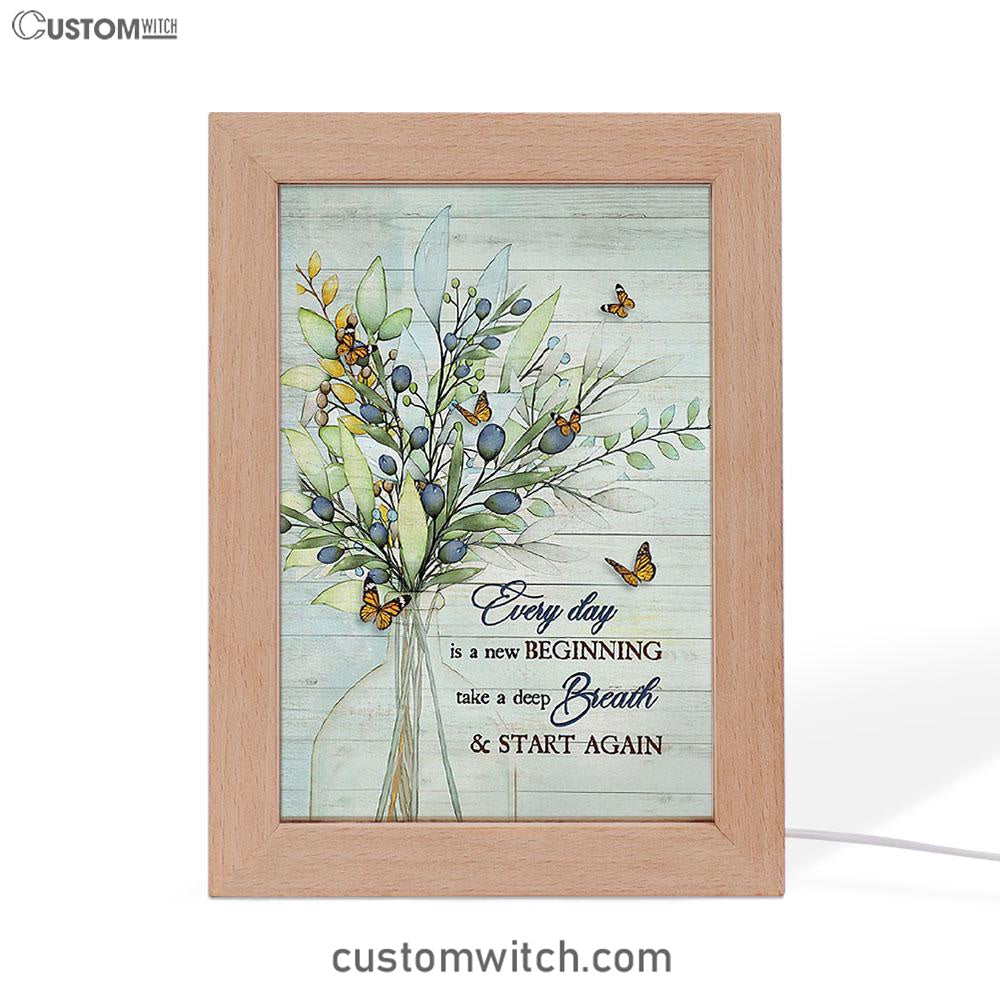 Blue Cranberry Butterfly Every Day Is A New Beginning Frame Lamp Art - Bible Verse Wooden Lamp - Inspirational Art - Christian Home Decor