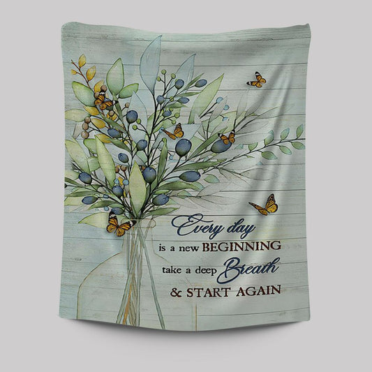 Blue Cranberry Butterfly Every Day Is A New Beginning Tapestry Wall Art - Bible Verse Tapestry Art - Inspirational Art -  Christian Indoor Wall Tapestries