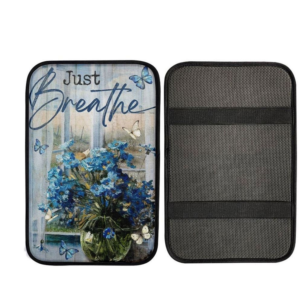 Blue Daisy, Glass Vase, Blue Butterfly, Window Scarf, Just Breathe Car Center Console Cover, Car Armrest Pad, Christian Gift, Armrest Box Mat
