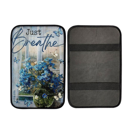 Blue Daisy, Glass Vase, Blue Butterfly, Window Scarf, Just Breathe Car Center Console Cover, Car Armrest Pad, Christian Gift, Armrest Box Mat