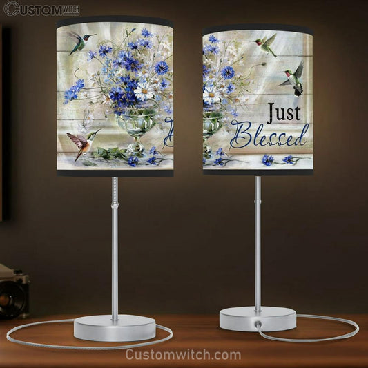 Blue Daisy Hummingbirds Just Blessed Table Lamb