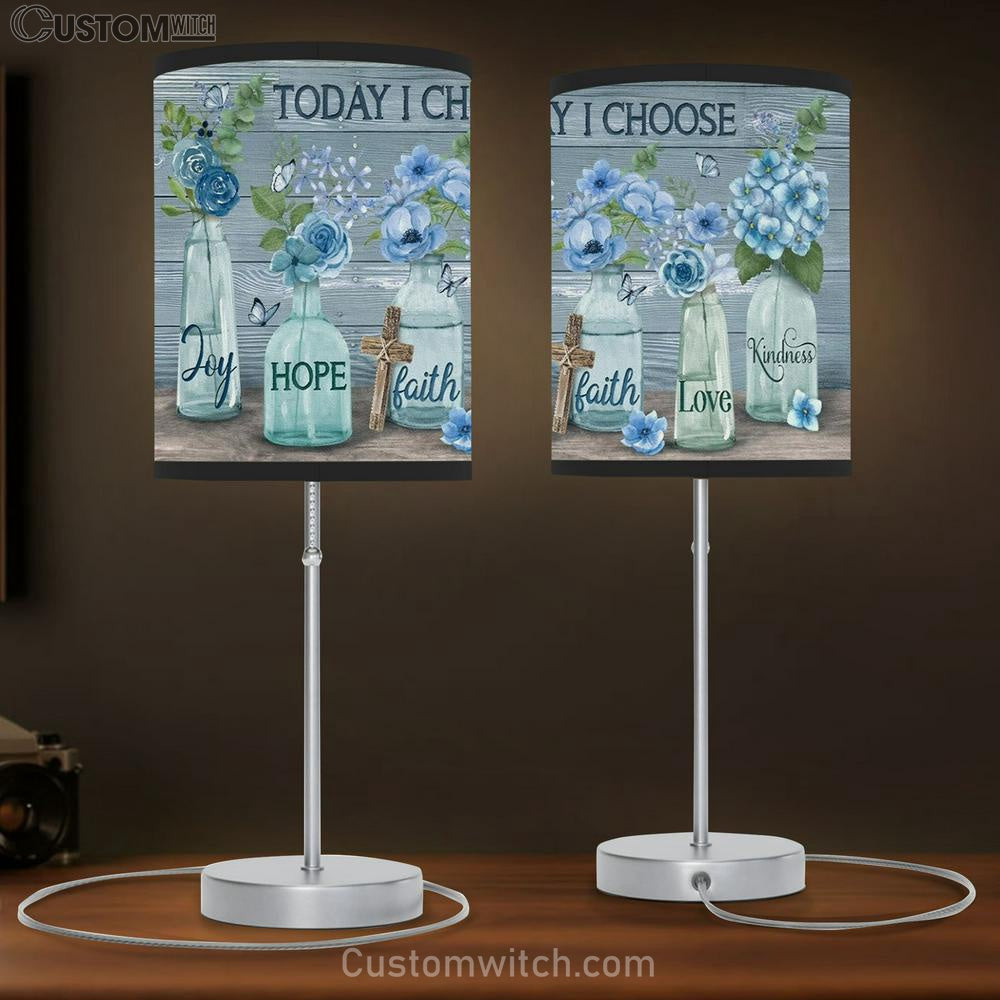 Blue Flower Crystal Vase Cross Today I Choose Joy Table Lamb