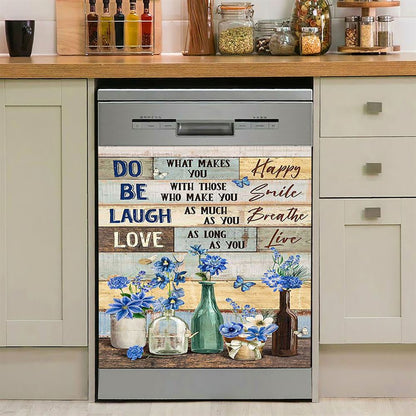 Blue Flower Do What Makes You Happy Dishwasher Cover, Bible Verse Dishwasher Magnet Cover, Inspirational Kitchen Decor