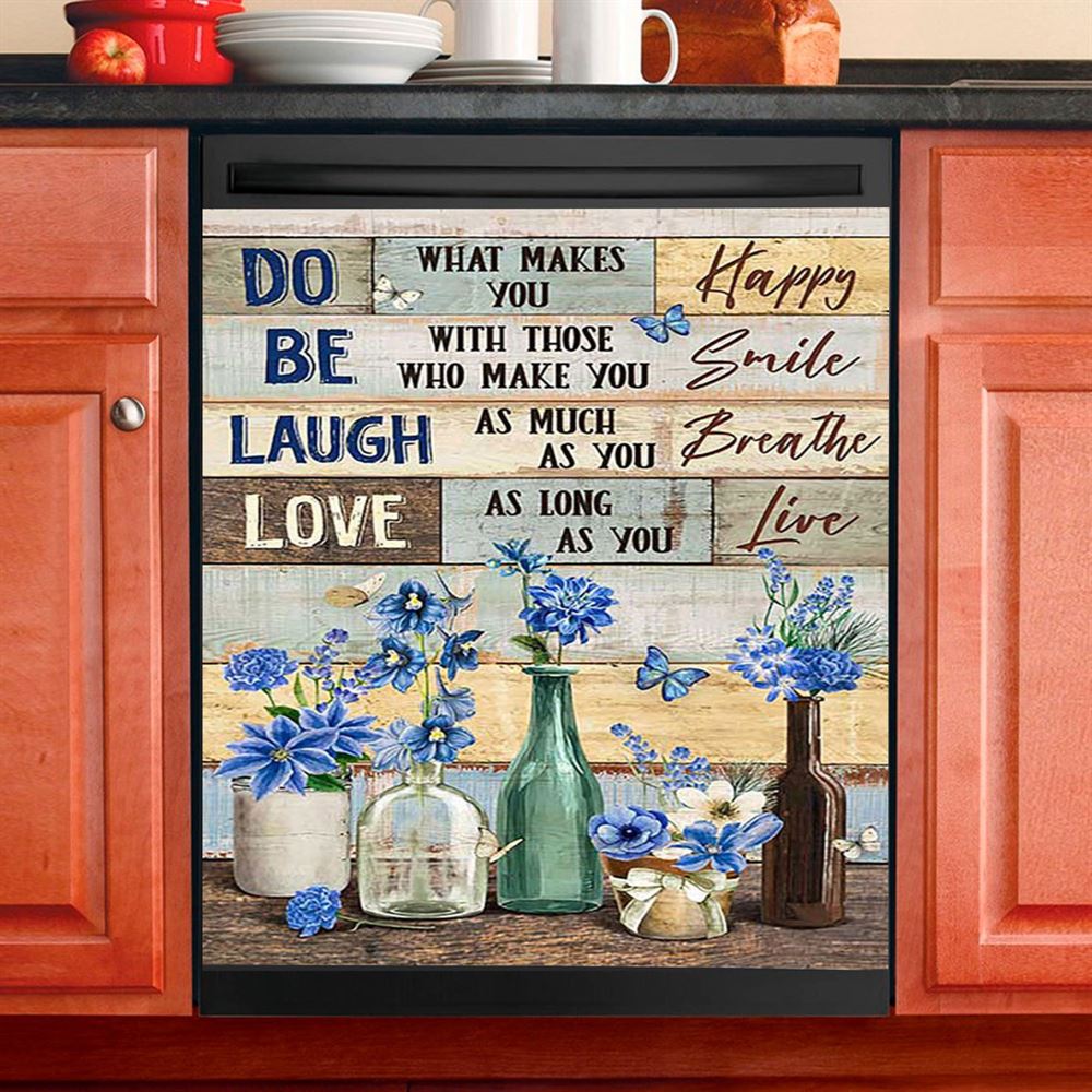 Blue Flower Do What Makes You Happy Dishwasher Cover, Bible Verse Dishwasher Magnet Cover, Inspirational Kitchen Decor