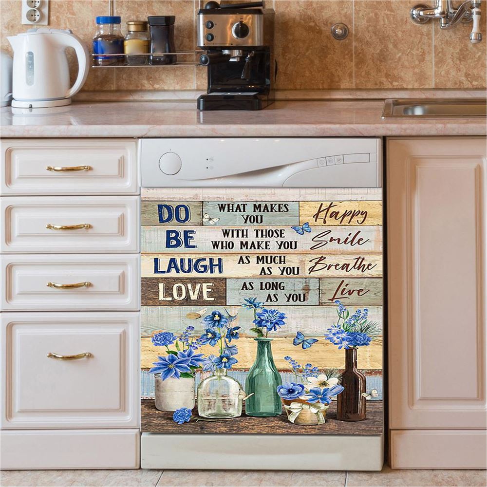 Blue Flower Do What Makes You Happy Dishwasher Cover, Bible Verse Dishwasher Magnet Cover, Inspirational Kitchen Decor