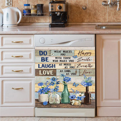 Blue Flower Do What Makes You Happy Dishwasher Cover, Bible Verse Dishwasher Magnet Cover, Inspirational Kitchen Decor