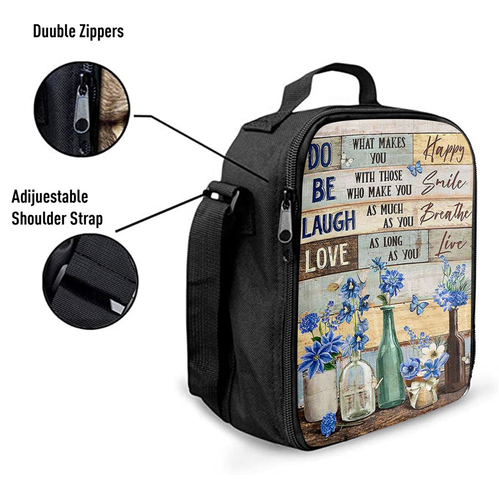 Blue Flower Do What Makes You Happy Lunch Bag, Christian Lunch Bag For School, Picnic, Religious Lunch Bag