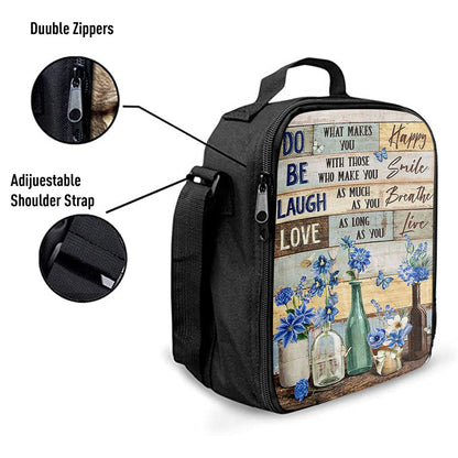 Blue Flower Do What Makes You Happy Lunch Bag, Christian Lunch Bag For School, Picnic, Religious Lunch Bag