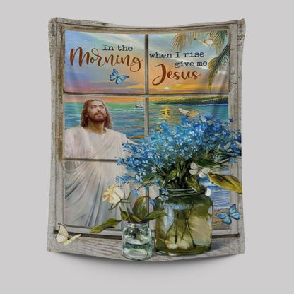 Blue Flowers Sunrise Ocean In The Morning When I Rise Give Me Jesus Tapestry