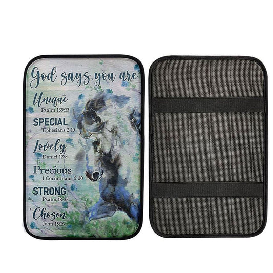 Blue Horse God Says You Are Unique Car Center Console Cover, Religious Car Armrest Accessories