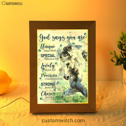 Blue Horse God Says You Are Unique Frame Lamp Art - Bible Verse Wooden Lamp - Inspirational Art - Christian Home Decor