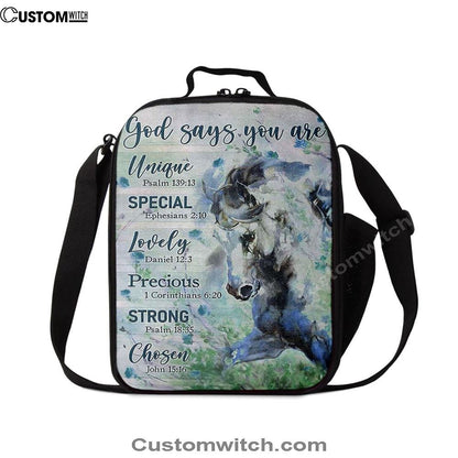 Blue Horse God Says You Are Unique Lunch Bag, Christian Lunch Bag For School, Picnic, Religious Lunch Bag